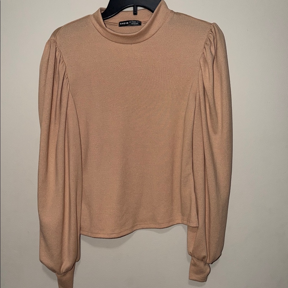 SHEIN Camel Blouse with Puff Sleeves